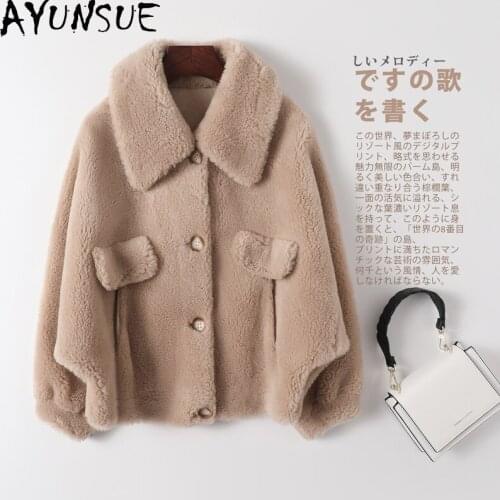 AYUNSUE Womens Fur Coat Winter 2021 Casual Sheep Shearling Coats Female Short Wool Jackets Korean Style Jaqueta Feminina Gxy467