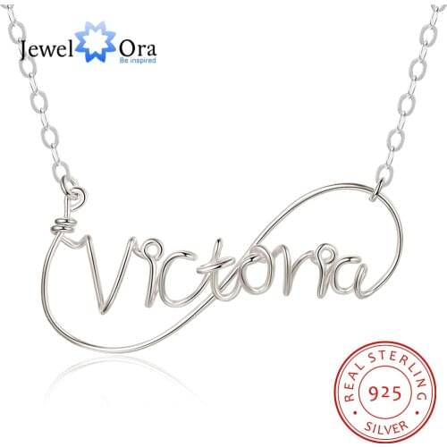 JewelOra Handmade 925 Sterling Silver Personalized Letters Infinity Nameplate Necklace Custom Wire Name Silver Pendant Xmas Gift