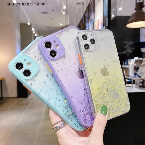 For iPhone 12 Mini 11 Pro Max XS MAX XR XS 6 7 8 Plus Coque Newest Glitter Sparkle Cute Stars Shockproof Soft TPU Silicone Case
