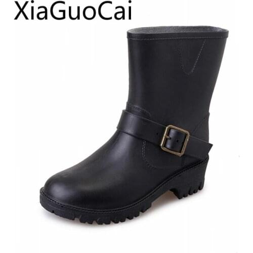 Spring and Autumn Women Rain Boots Fashion Martin Raining Boots Adult Tube Slip Water Korean Womens Shoes
