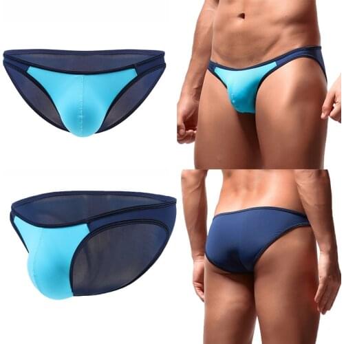 Men Briefs Ultra-thin Ice silk Low Waist Underwear Male Sexy Mini Briefs Bikini Underwear U Convex Pouch Panties Plus Size XXL
