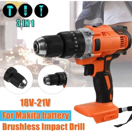 3 In 1 Electric Hammer Drill Electric Screwdriver Wire Drawing Drill 13mm 20 + 3 Torque Cordless Impact Drill for Makita 18V 21V
