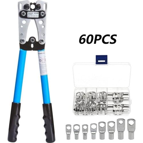 HX-50B Cable Lug Crimping Tool for Heavy Duty Wire Lugs,Battery Terminal,Copper Lugs AWG 8-1/0 with 60pcs Copper Ring Terminals