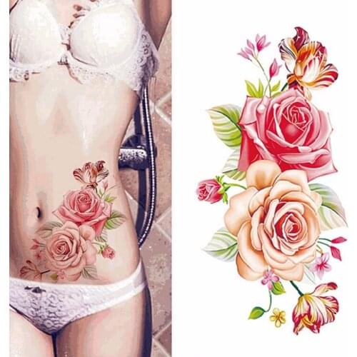 Indian Arabics Rose Flowers Arm Shoulder Tattoo Fake Temporary Tattoos Sticker Waterproof Lady Women Big Flower On Body Art
