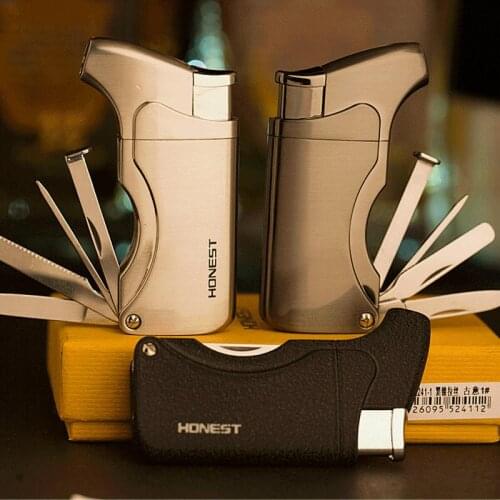 Honest straight jet flame lighter windproof inflate gas multifunction with tobacco knife pipe tool
