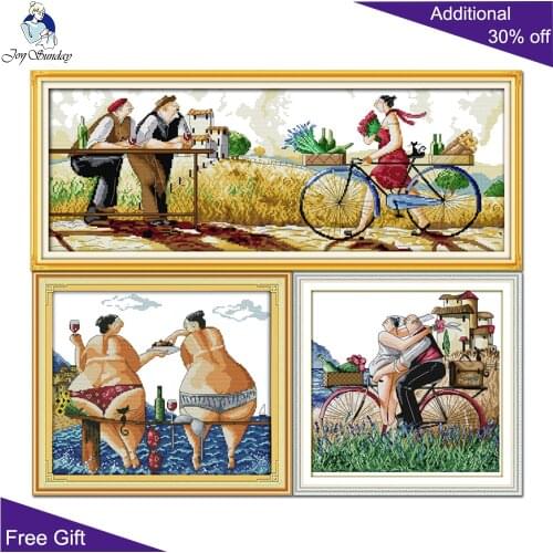 Joy Sunday K443R746R747 Home Decor Enjoy In Beach Fat Men And Woman We Got Married Needlework Needlepoint Cross Stitch kits