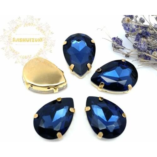 Chinese Cymbidium Water drop Glass Crystal sew on rhinestones with GOLD four claw Diy Clothing accessories Free shipping