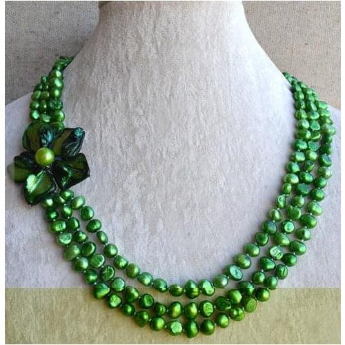 Classic Favorite Pearl Wedding Shell Flower Necklace Green Baroque Real Freshwater Pearl Necklace Handmade Fine Women Gift