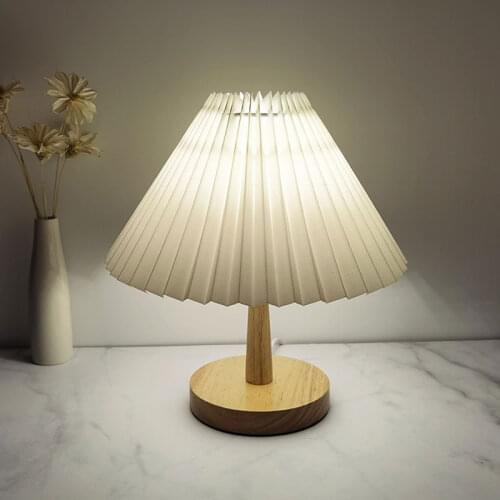 Korean Pleated Table Lamps for Living Room Bedroom Wooden Desk Lamp Bedside Nightstand Light Fixtures Study Reading Home Decor