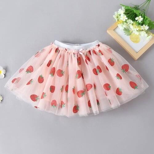 Girls' short skirts, childrens clothing, girls' strawberry pattern, three-layer mesh princess dress, tutu skirt