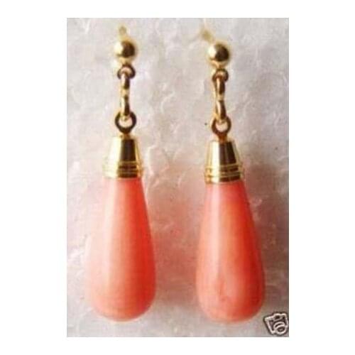 Beautiful 8x18mm pink sea shell pearl drop earrings