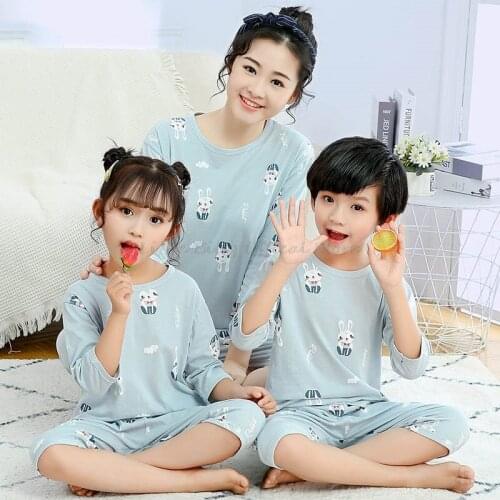 Summer Short Sleeve Cotton Boys and Girls Pajamas Sets Family Matching Clothes for 2-20Years Teen Pajamas Teenager Boys Homewear
