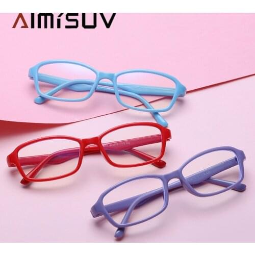 AIMISUV Fashion Blue Light Blocking Glasses Children 2020 Round Ultralight Silicone Flexible Computer Clear Glasses Kids UV400