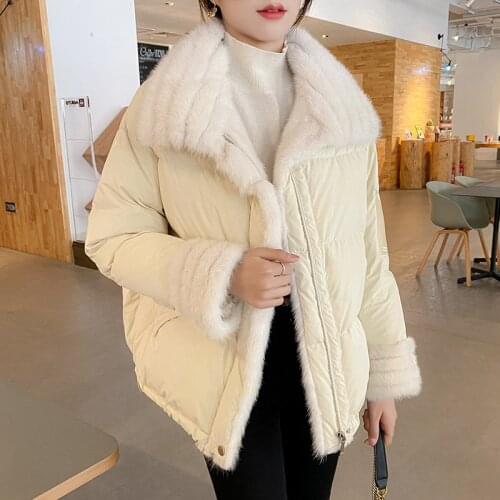 Fashion High Quality 90%White Goose Down Women Down Jackets Mink Fur Collar Coat Female Oversized Women Parkas Ropa MujerZjt1742