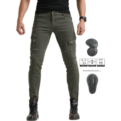 Men Motorcycle team jeans straight Slim jeans Black Jeans Green protective gear riding pants 2021 New listing