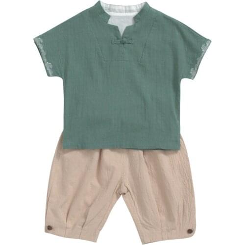 New Boys Clothes Linen Shirts And Shorts 2- 8 old Children Tracksuit Summer Kids Clothes 9ST032