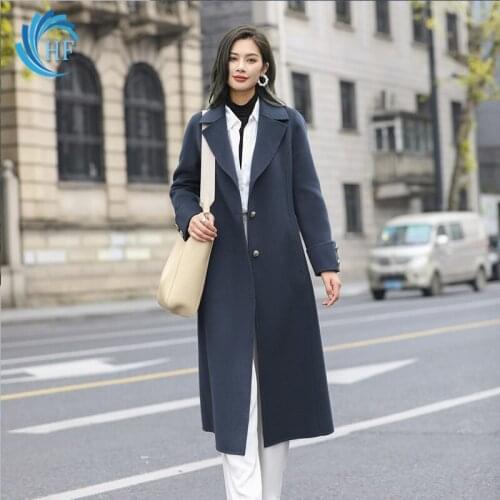 2021 New Autumn/Winter Women Solid Coat Casual Windbreaker Double-sided Alpaca Wool Coat Woolen Coat Long V-neck Coat Clothes