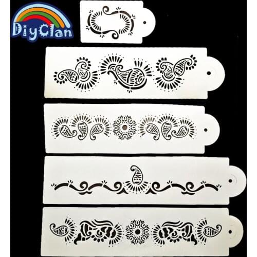NEW 5 pieces Abstract fish conch graphic Cake Decorating Stencil Kitchen Cupcake Decoration Template plastic Baking Tools P0121