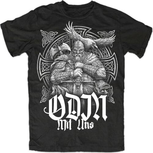 Odin with US. Viking Warriors Odin Crow Runes Germanic Thors Hammer T-Shirt. Summer Cotton Short Sleeve O-Neck Mens T Shirt New