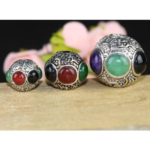 WEIYU Wholesale 5pcs 15/18/24mm Vintage Metal Tibetan Silver Resin Nepal Bead High Quality Round Beads DIY Jewelry Accessories