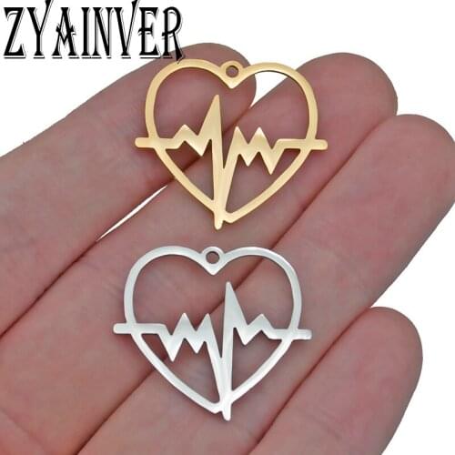5pcs Stainless Steel Gold Love Heart Electrocardiogram Pendant Jewelry Making Necklace Choker Charms Fashion Simple Style Gifts
