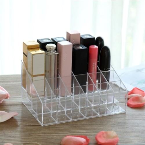 Clear Acrylic 24 Grid Makeup Organizer Storage Box Lipstick Nail Polish Display Stand Holder Cosmetic Jewelry Organizer Box Case