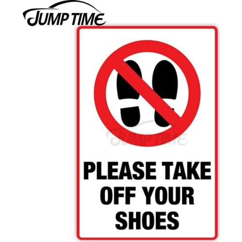 Jump Time 8cm x 13cm Car Sticker Please Take Off Your Shoes Decor Funny Building Motorcycle Waterproof Vinyl Car Decoration