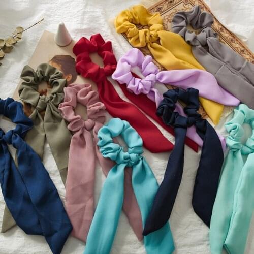 Summer Style Multicolor Women Headwear Turban DIY Bow Streamers Hair Scrunchies Ribbon Hair Ties Horsetail Ties Solid Head Wrap
