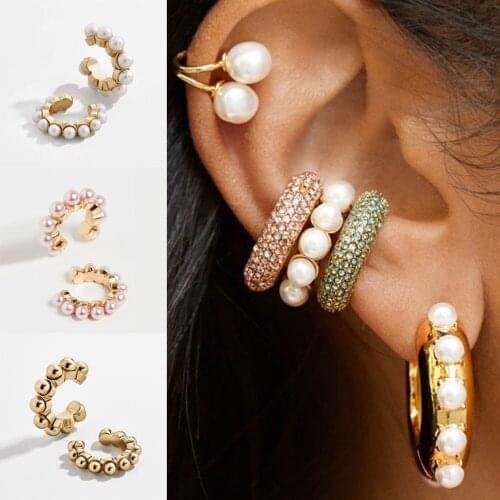 2pcs Crystal Earcuffs Earring For Women Gold Color Long Clip On Earrings Ear Cuff CZ Rhinestone Ear Wrap Earclips