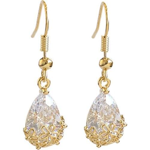 Water Drop Crystal Earrings for Women Gold Color Metal Hoop Earrings Acrylic Crystal Female Dangler Fashion Necklace Earing Set