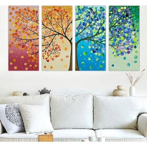 Nordic Four Season Lucky Life Tree Canvas Painting Plant Wall Art Print Poster Canvas Art Wall Pictures for Living Room Decor