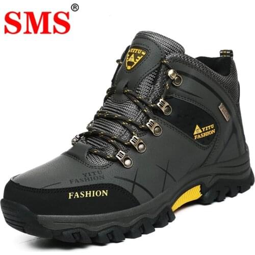 SMS Men Winter Snow Boots Waterproof Leather Sneakers Super Warm Mens Boots Outdoor Male Hiking Shoes Work Shoes Plus Size