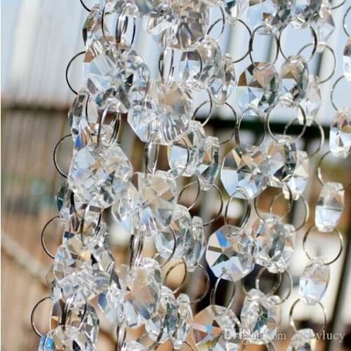 30M/99FT/roll14mm acrylic Octagonal beaded clear crystal garland strands for wedding decoration chandelier Free Shipping