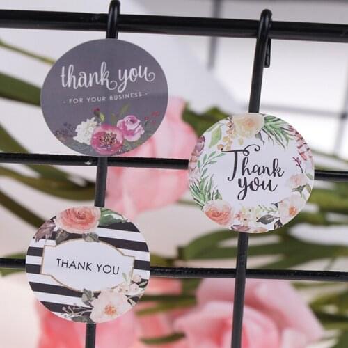 Colorful Thank You Pictures Design Stickers Seal Labels with Flower Round Envelopes Seal Stickers Office School Accessories
