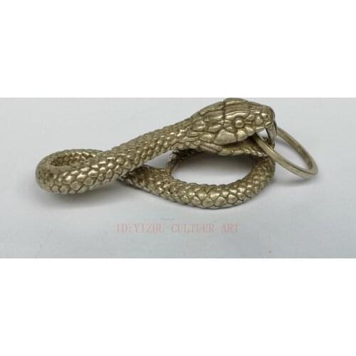 YIZHU CULTUER ART Old Collection China Tibet Silver Carving Chinese zodiac Snake Statue Pendant Wonderful Gift
