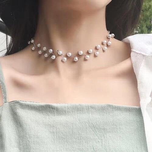 Elegant White Imitation Pearl Polyline Choker Necklace Big Round Pearl Wedding Trendy Necklace for Women Charm Fashion Jewelry