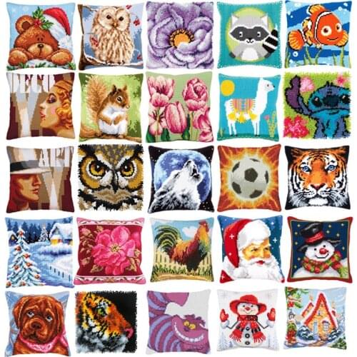 Animal Tiger Cartoon Carpet Embroidery Pillow Knoop Pakket Needlework Set Latch Hook Cushion Button Package Decor