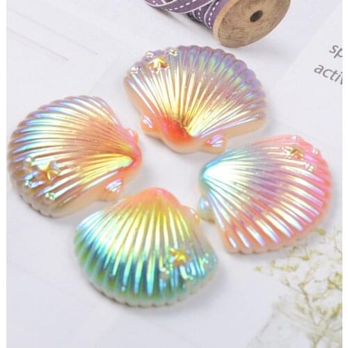 10 Pcs Resin Kawaii Laser Shell Flatback Cabochons Embellishment DIY Accessories Scrapbooking Crafts Decoration:25*26mm