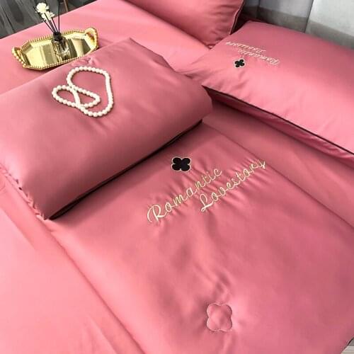 4PCS Set Summer Comforter Washed Cotton Blankets New Design Silk Bed Linens Air Condition Quilts Duvet Summer Solid Bedding