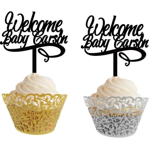 6 Pieces 8x10cm Custom Your Cake Topper Welcome Baby+Name Acrylic Cake Topper For Baby Shower Party Decoration Cake Topper MT009