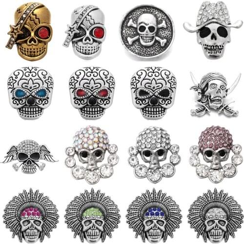 6pcs/lot New Snap Jewelry Skull Snap Buttons Fit 18mm Metal Snap Bracelet Leather Bracelet Button Jewelry for Women Men