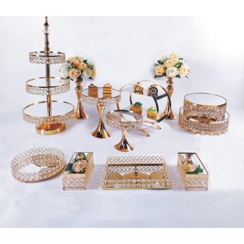 Crystal Metal Cake Stand Set 12pcs Acrylic Mirror Cupcake decorations Dessert Pedestal Wedding Party Display Tray