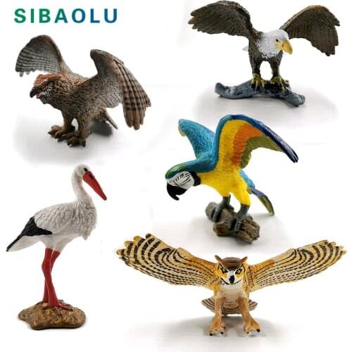 White crane Bald Eagle Owl Parrot bird Animal Model figurine home decor miniature fairy garden decoration accessories modern toy