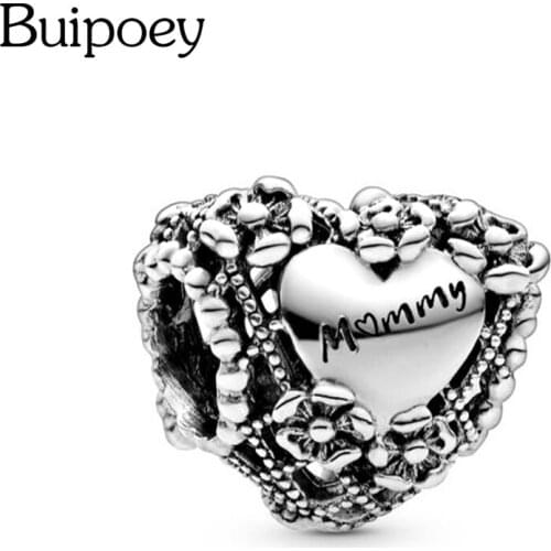 Buipoey Silver Color Heart Charm Love You Mom Eternal Symbol Beaded Fit Brands Bracelet Necklace Diy Women Jewelry Accessory