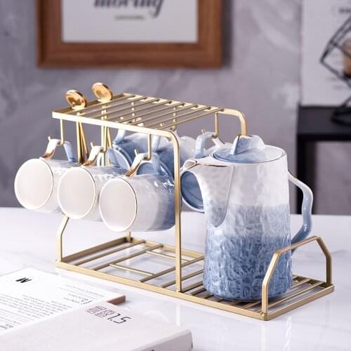 Tea Set Ceramic Water Set Nordic Light Luxury Creative Cup Set Household Cup with Living Room Drinking Cup with Iron Frame