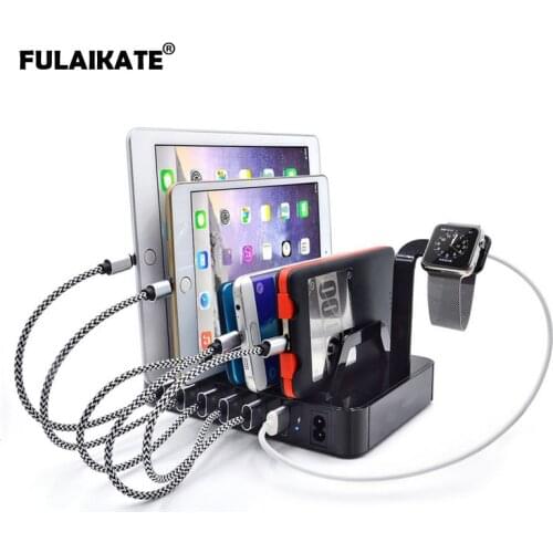 FULAIKATE 50W Fast Charging Stand for iPhone 6 Plus Desktop Docking Station for Tablet PC 6 USB Ports Mobile Phone Holder