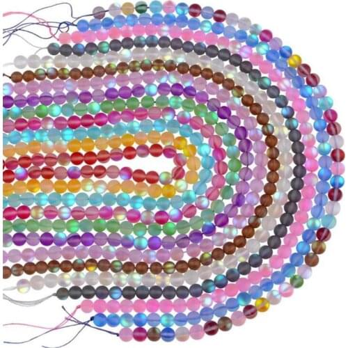 Austrian Crystal Round Loose Beads Hot Matte AB For Jewelry Making Glitter MoonStone Beads Diy Bracelet 15'' Strands 6 8 10 12mm
