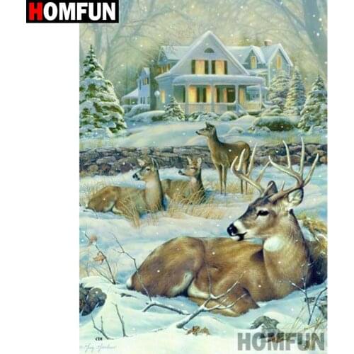 HOMFUN Full Square/Round Drill 5D DIY Diamond Painting "Deer snow scene" Embroidery Cross Stitch 3D Home Decor Gift A17689