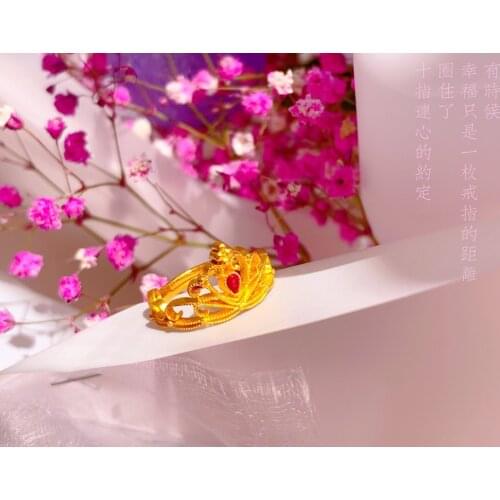 HX 24K Pure Gold Ring Real AU 999 Solid Gold Rings Elegant Shiny Heart Beautiful Upscale Trendy Jewelry Hot Sell New 2020