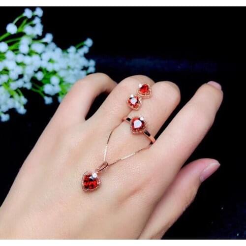 Natural garnet jewelry set four piece set affordable 925 Silver Handmade design new launch
